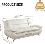 White Faux Leather 3 Seater Living Room Sofa - Image 3